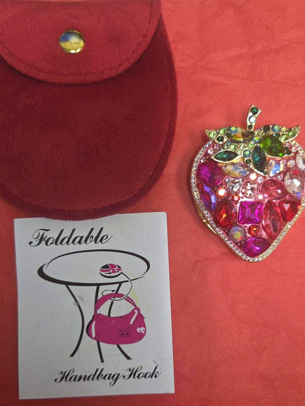 Rhinestone Strawberry Handbag Hook - Multicolor